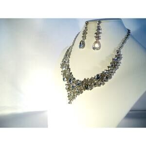 Silver rhinestone necklace set, bridal MOB prom party formal evening necklace